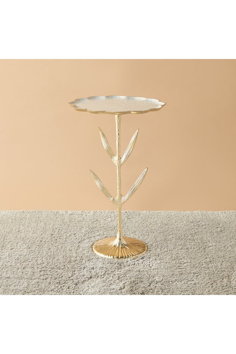 LIFESTYLE Glass Top Accent Table with Floral Base - 35x35x55 cms - Image 2